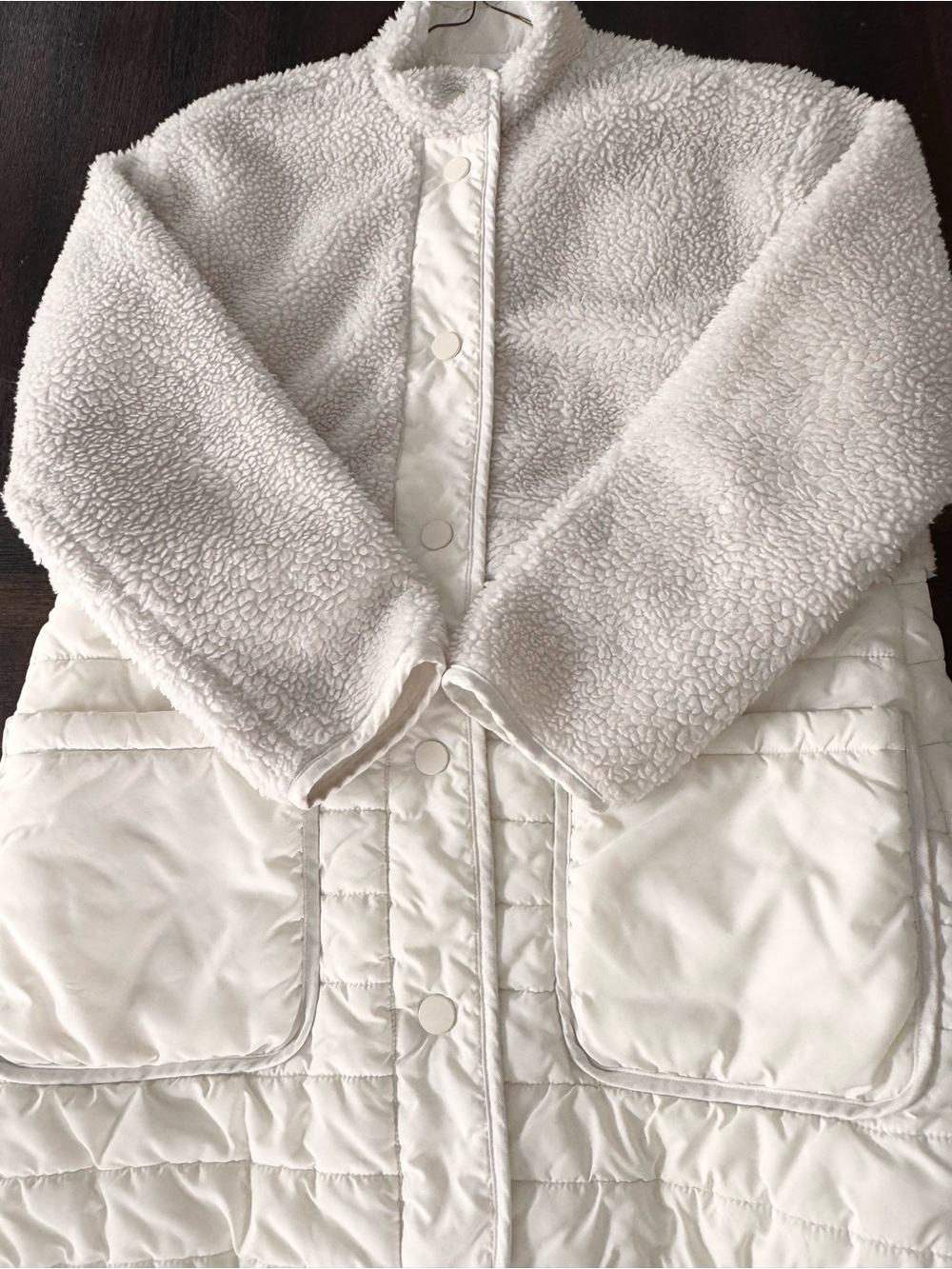 Ann Taylor Cream Faux-Sherpa & Quilted Car Coat